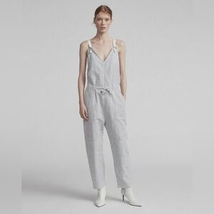 Rag & Bone Salute Stripe Ellen Belted Jumpsuit Cotton Linen | 00